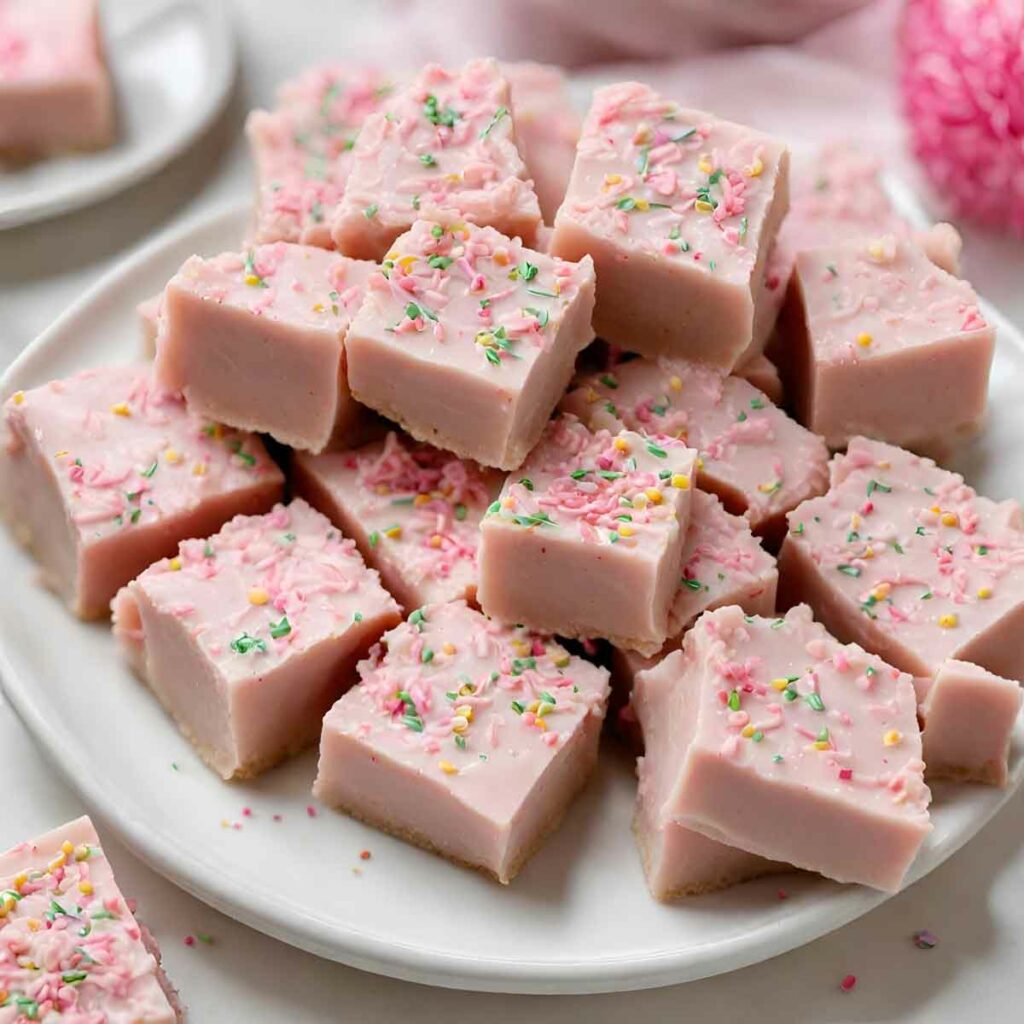 A plate of two ingredient strawberry fudge