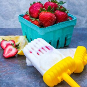 Strawberry Lemon Yogurt Popsicles with fresh strawberries and lemons