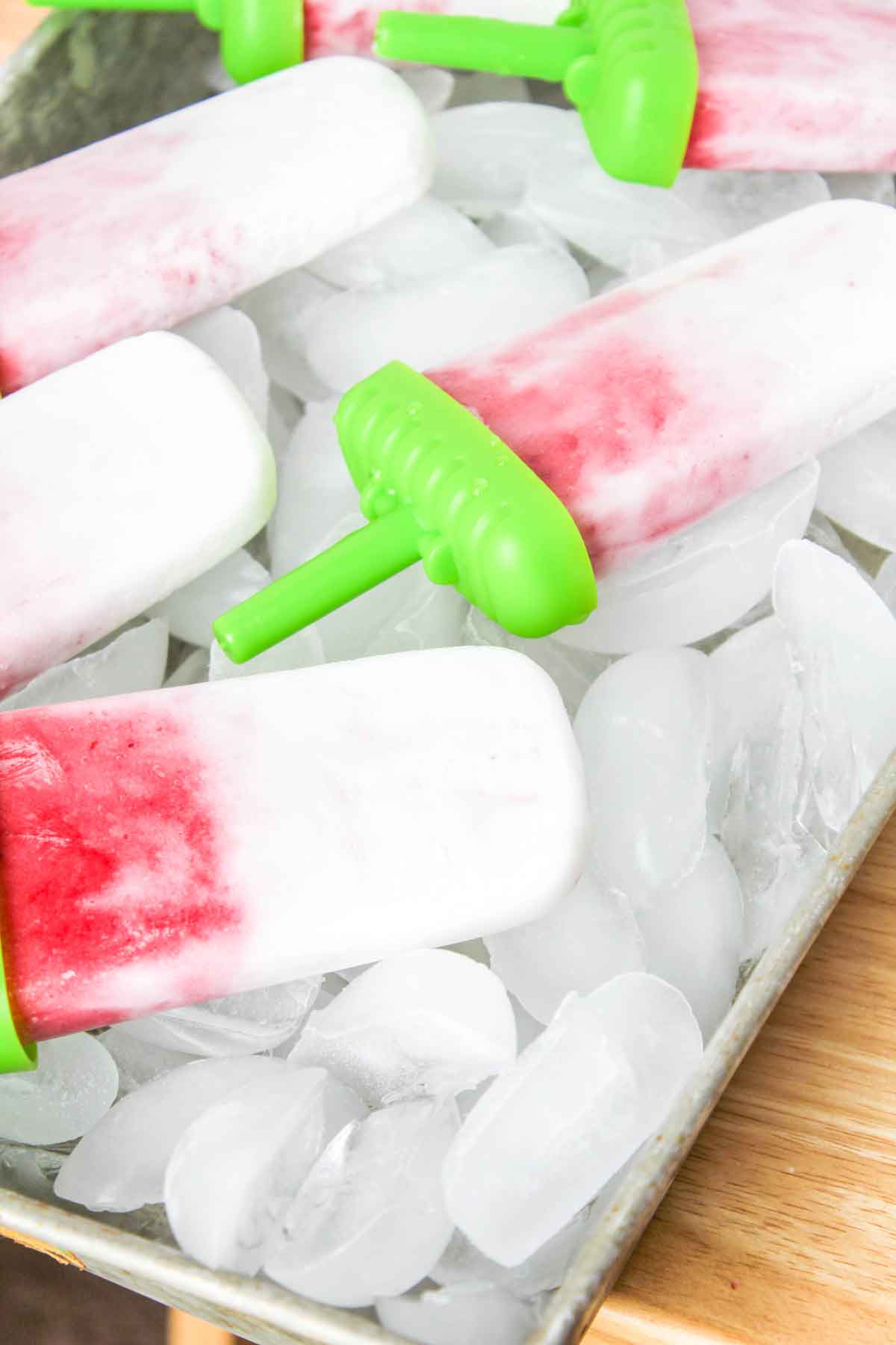 Close up shot Strawberry Coconut Ice Popsicles