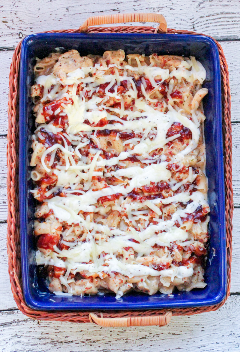 Ranch BBQ Cheesy Skillet Dinner in a Large Casserole dish